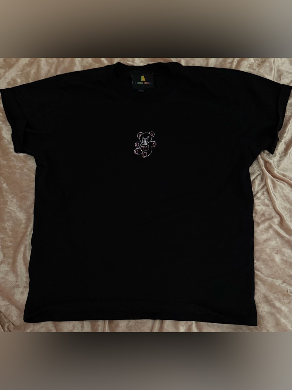 Teddy Fresh Black Tee with Rhinestone Bear